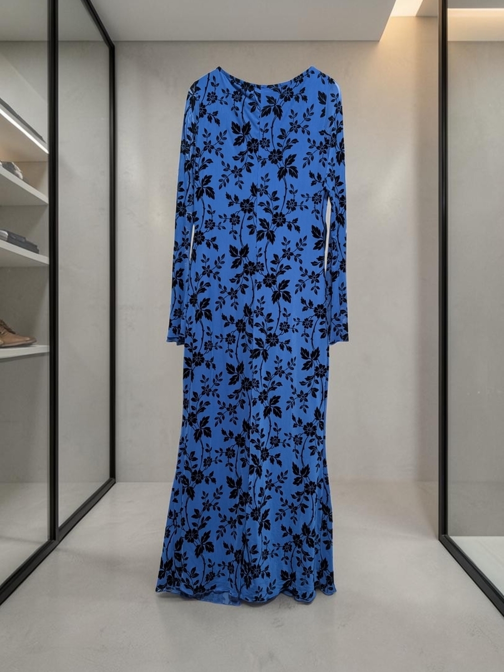 PRETTYGARDEN Royal Blue Floral Long Sleeve Maxi Dress Size M (EUC) - Picture 5 of 10